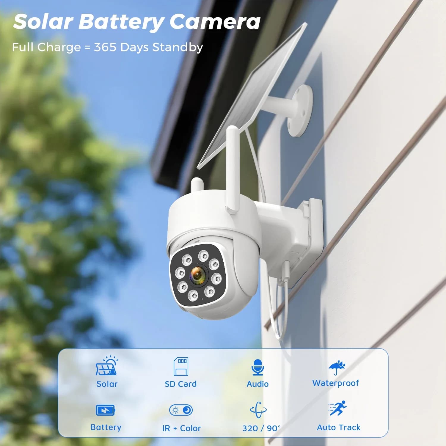 8MP 4K AOV Solar Wifi Camera Wireless Surveillance Camera with Built-in Battery from 9000 mAh 24 Hour Recording, 7 Days Standby 365 Days ICSEE