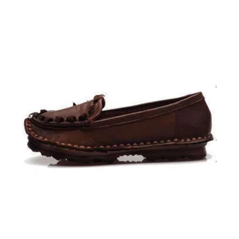 Spring 2026 New Ethnic Style Retro Cowhide Soft-Tread Ankle Strap Loafers with Slits for Comfortable and Lazy Women's Shoes