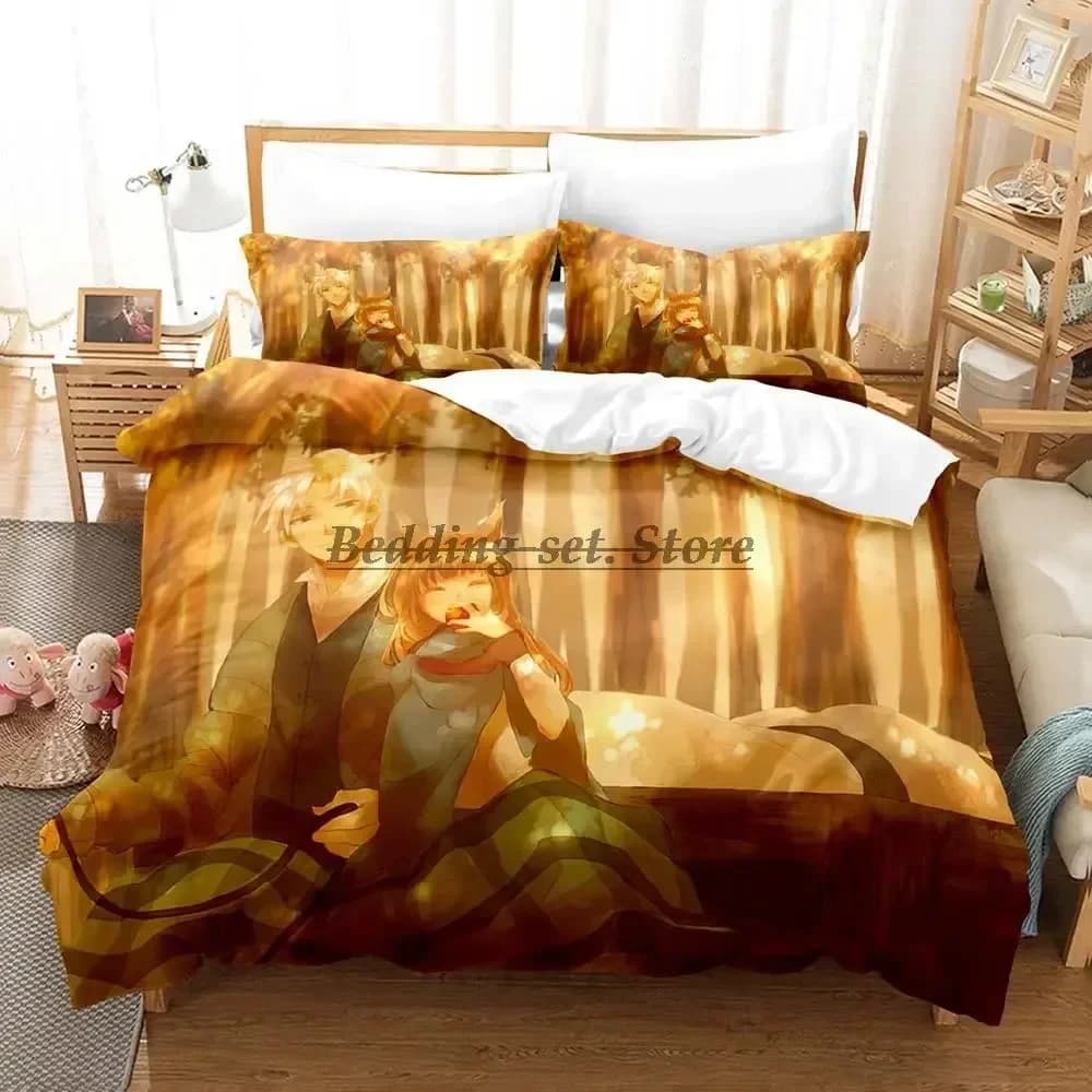 Set di biancheria da letto Spice and Wolf 2023 con Holo e Lawrence, per letto singolo, matrimoniale, queen size, king size, per adulti e bambini, stile anime.