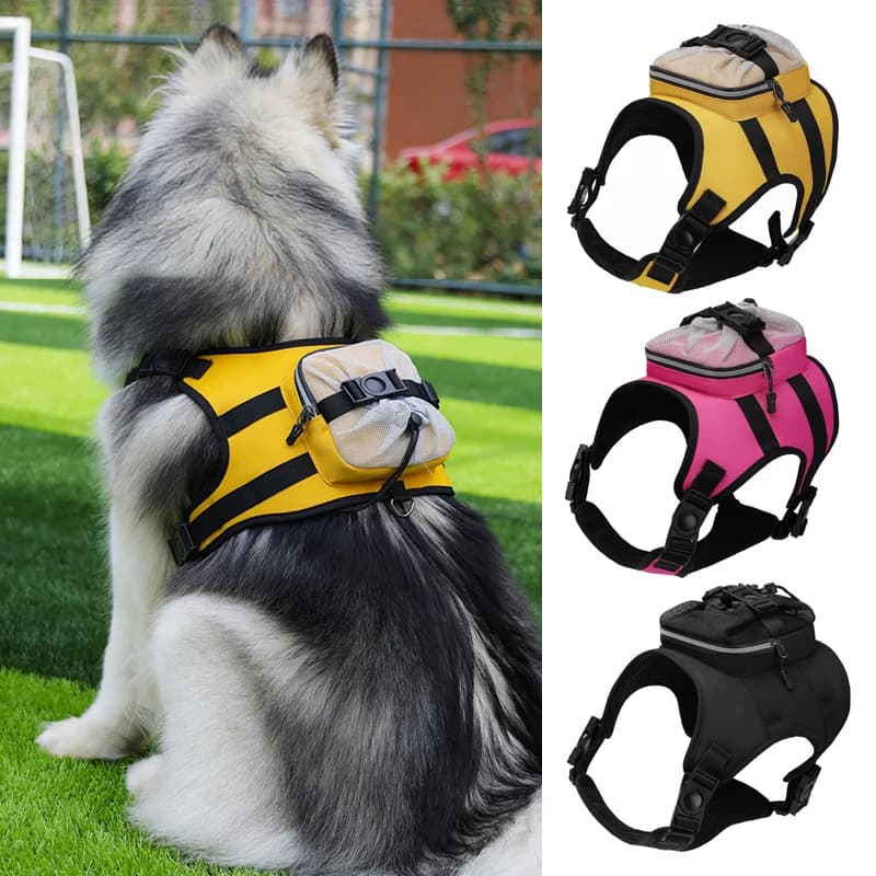 Zaino Portatile per Cani con Borsa Portaoggetti, Imbracatura Regolabile per Escursioni e Viaggi all'Aperto, Mochila Para Perro