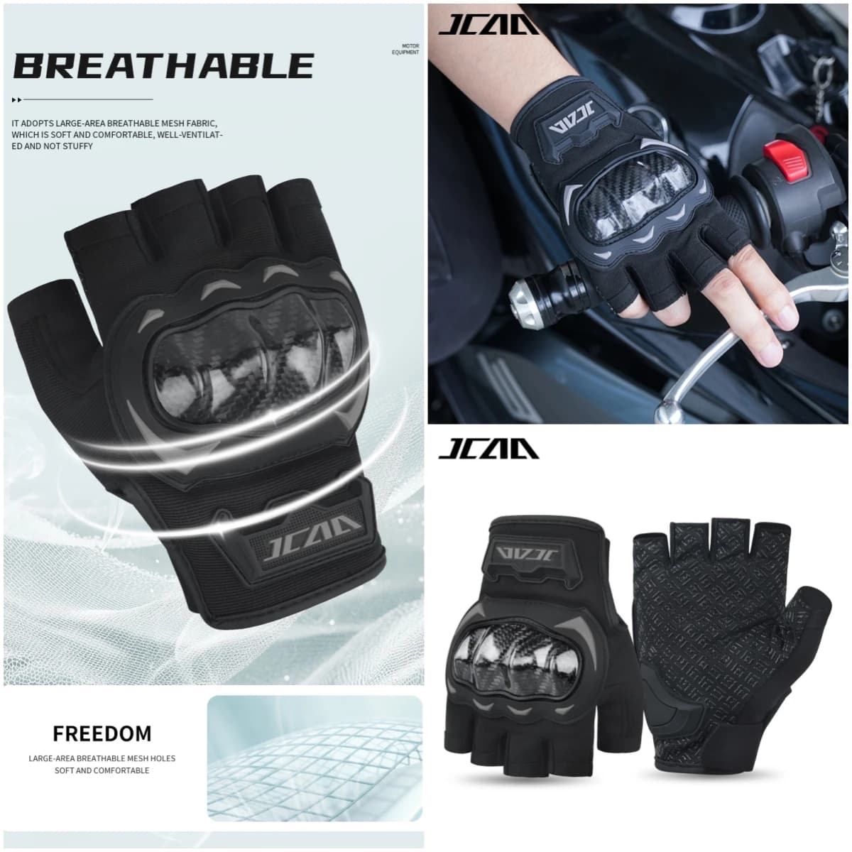 JCAA Summer Half Finger Motorcycle Gloves Hard Shell Protection Breathable & Durable Motorbike Half Finger Gloves