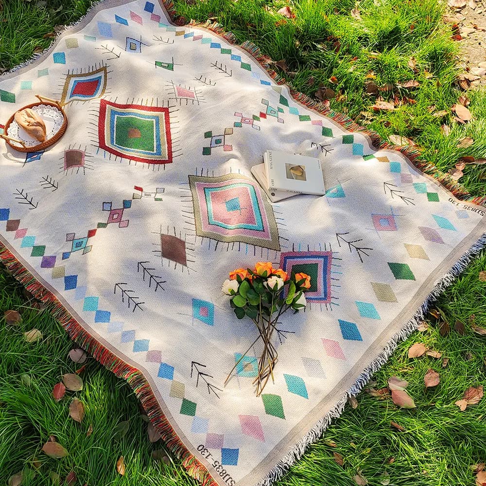 Coperta per divano Boho multifunzionale 130 * 180 cm 180 * 230 cm Tappetino da picnic Copridivano Coperta da campeggio con design a nappa