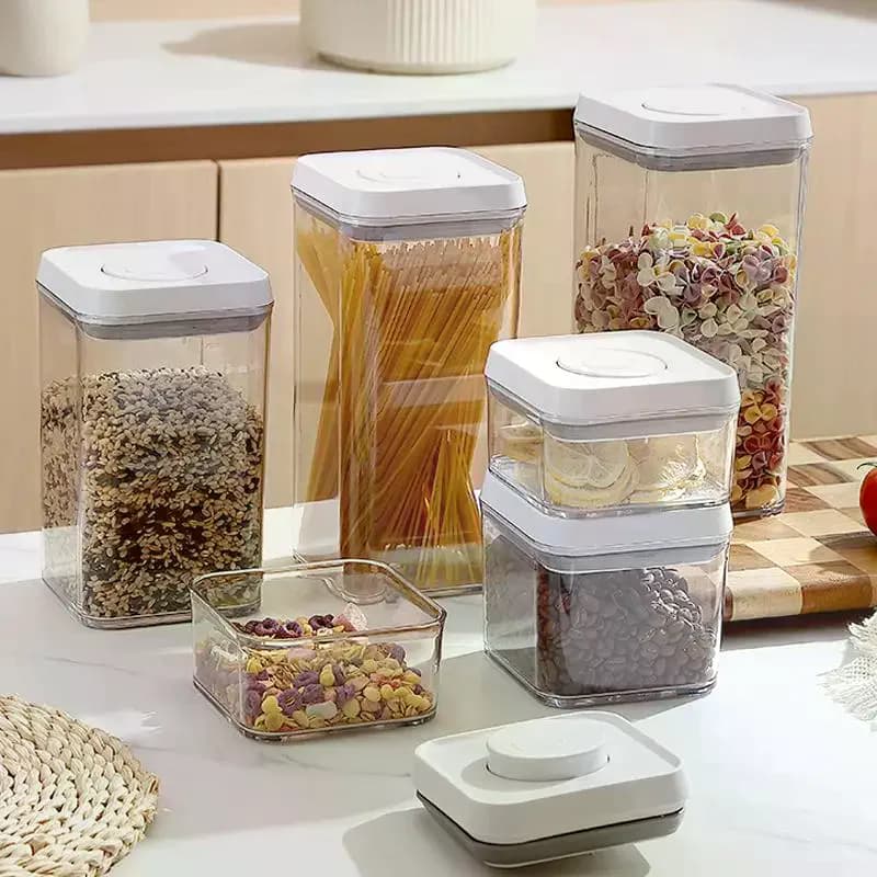 Cereal Container Kitchen Press-down Airtight Jars Clear Stackable Jar For Rice Grain Home Bakers Pantry Organizers Dried Fruits
