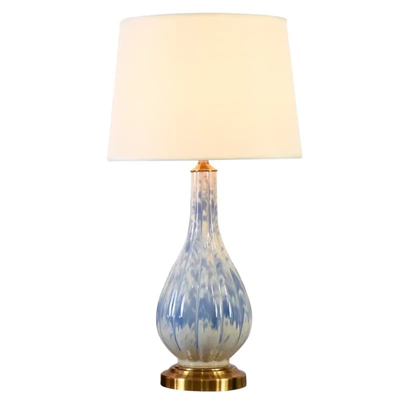 Lampada da tavolo con cambio forno in ceramica, soggiorno, camera da letto, lampada da comodino, paralume in tessuto, lampada ornamentale per hotel in famiglia