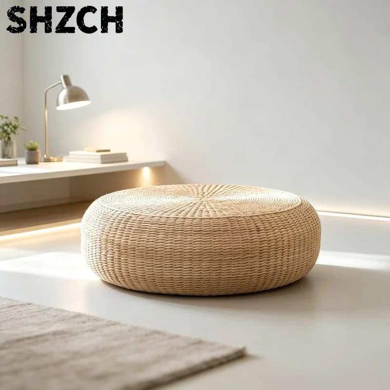 Japanese Tatami Straw Cushion, Rounded-edge Handwoven Floor Mat Meditation Pad, Comfortable Zafu Kneeling Pillow for Yoga Home.