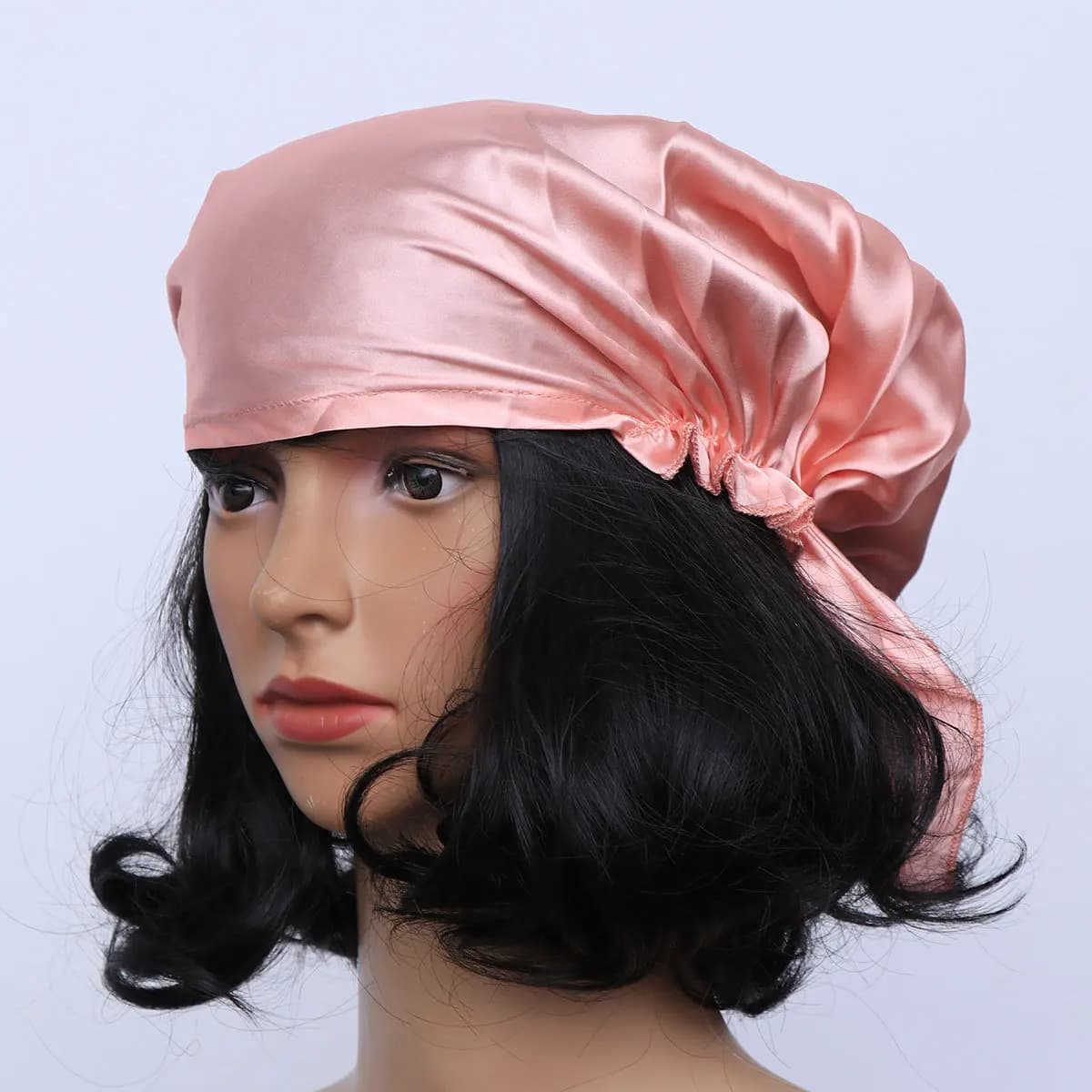 Cuffia per capelli per dormire notturna in seta Nastro elastico regolabile rosa chiaro Cuffia per asciugare i capelli ad asciugatura rapida Asciugamano veloce