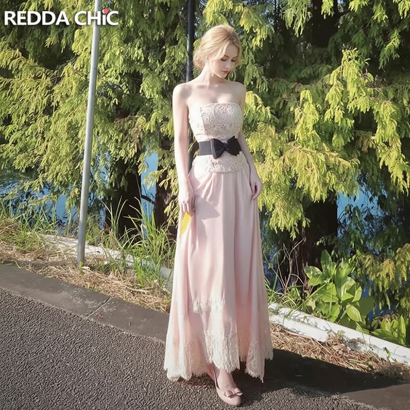 Set Gonna Corsetto con Cintura a Fiocco REDDACHiC, Gonna Lunga in Chiffon Rosa Dolce con Pizzo Senza Spalline, Abbigliamento Estivo Coquette per Donne