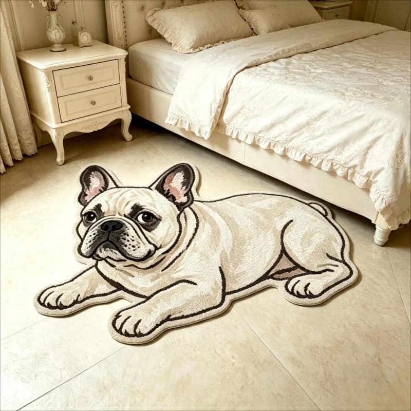 VIKAMA Cartoon Bulldog Special Shaped Area Rug Soft Non Slip Entrance Porch Door Mat Living Room Bedroom Floor Mat Home Decor