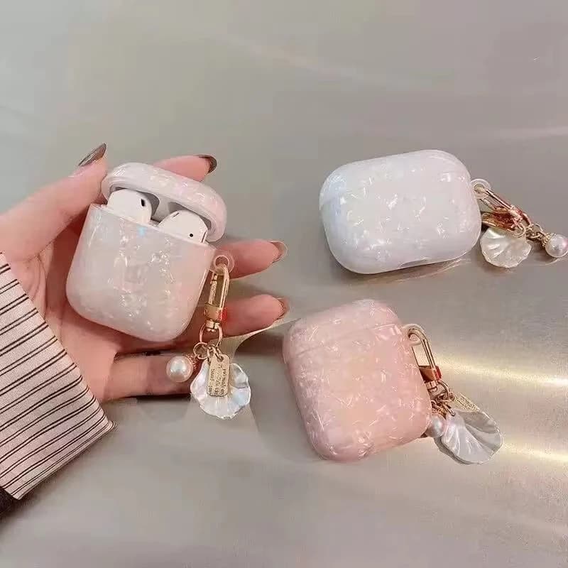Custodia Morbida Dreamy Pearl Shell per AirPods Pro 1a 2a Gen, Cover per Apple AirPods 4 3 2 1 con Portachiavi, Scatola per Cuffie