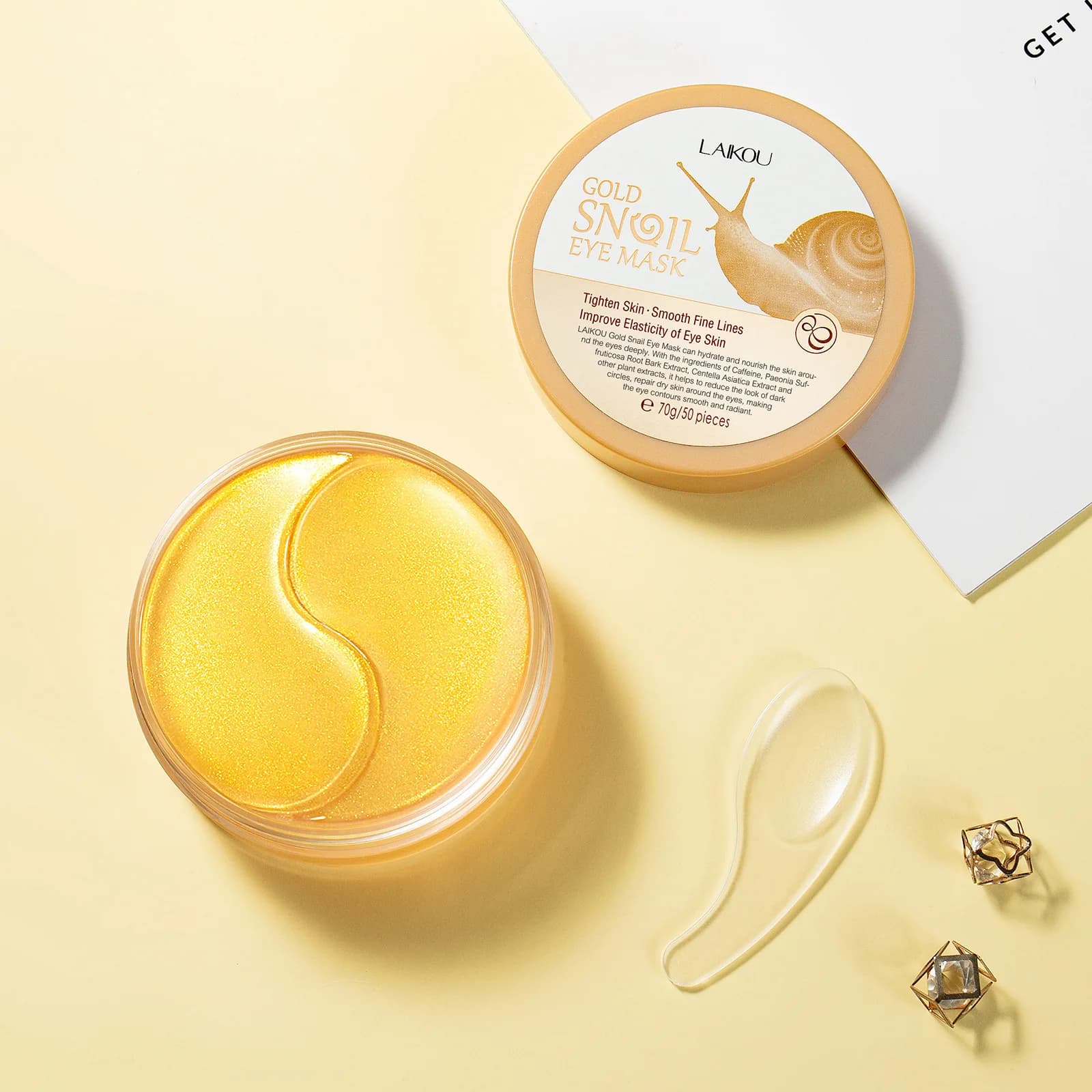 LAIKOU 50 pz Maschera Contorno Occhi al Collagene di Lumaca Dorata, Patch Idratanti per Borse Sotto gli Occhi con Acido Ialuronico, Prodotto Cosmetico Coreano per la Cura della Pelle