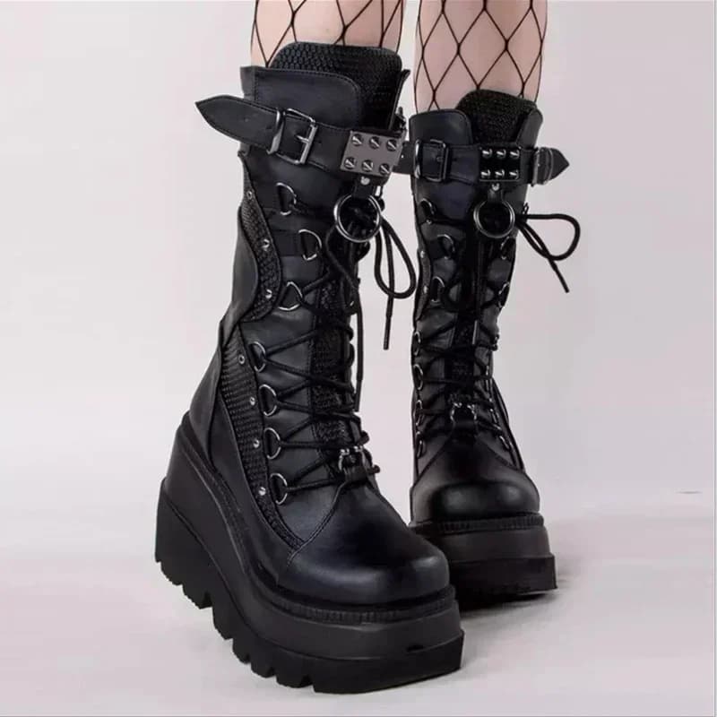 Women High Boots Cosplay Mid-calf Boots High Platform Wedges Boots 2025 Autumn Winter New Designer Gothic Shoes for Women Botas
