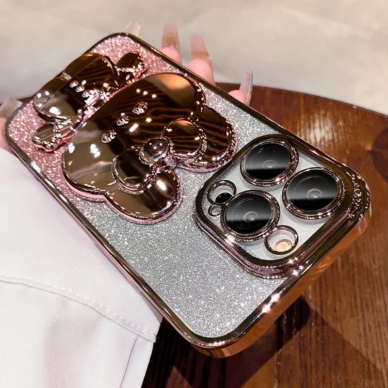Custodia magnetica con glitter di lusso per iPhone 17 Air 15 11 12 13 14 16 Pro Max Pellicole per lenti sfumate Specchio Coniglio Stand Cover