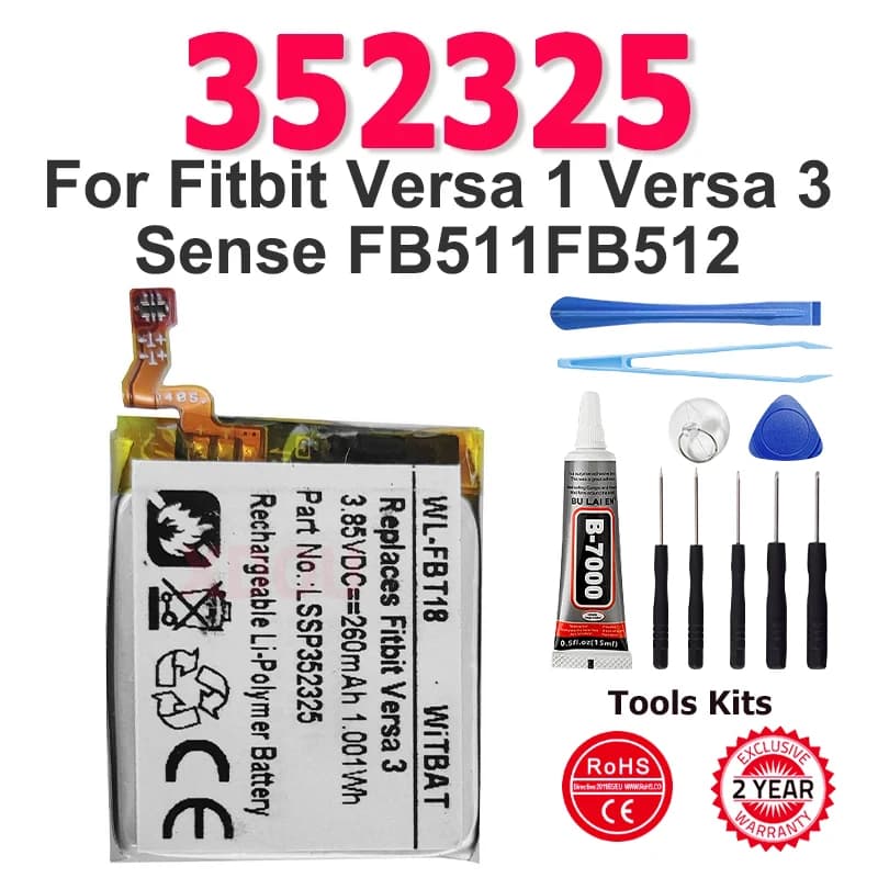 Nuova Batteria 332327 352325 Batteria Per Fitbit Versa 1 Versa 3 Sense FB511 FB512 511 512 smart watch batterie 260mAh