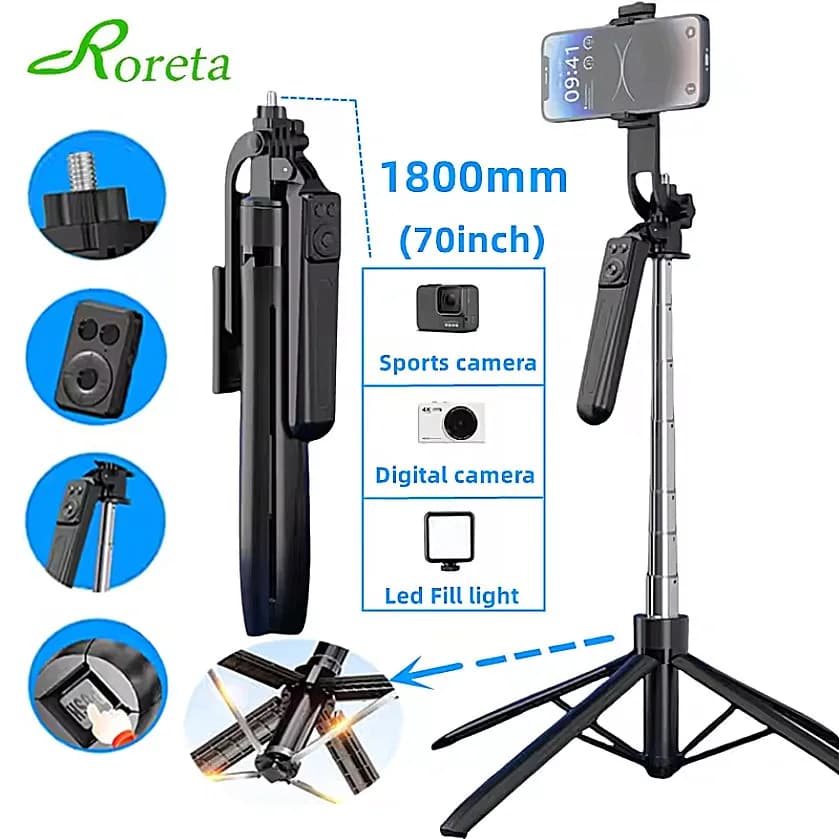 New 1800mm Tripod 2026 for Smartphone and Camera, Support with Bluetooth Wireless Adapter, Selfie Rod with Supports