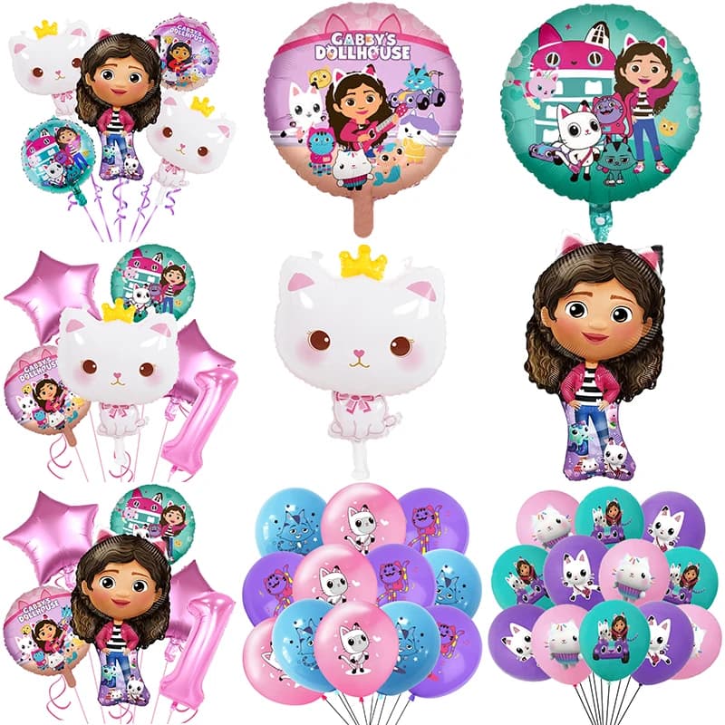 Gabby Dollhouse Pink Purple Number Balloon 1 2 3 4 5 st Girl Birthday Party Decoration Baby Shower Supplies Kids Toy Globos Sets