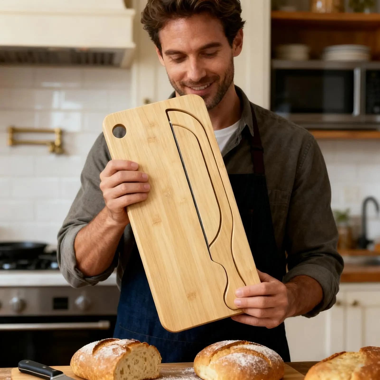 Tablets for bread Crocodile shaped stainless steel cutter Set for wooden bread for bagel for left and right hands French baguette Home