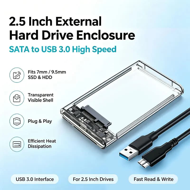 USB C 3.0 to SATA 2.5" SSD HDD Enclosure, UASP High Speed 5Gbps External Hard Drive Case, Tool-Free 9.5mm SATA III Disk Box