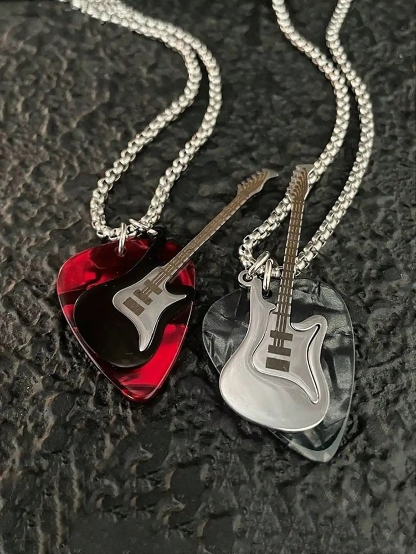 Collana con Ciondolo a Forma di Plettro per Chitarra Punk Rock in Acciaio Inossidabile per Coppie, Uomini e Donne, per Discoteca e Uso Quotidiano