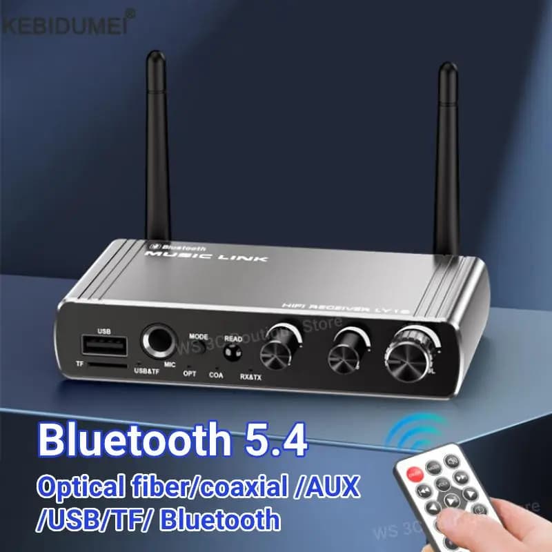 Bluetooth 5.4 Receiver Transmitter AUX 3.5mm Coaxial Optical Fiber Wireless Adapter 6.5MM Mic With Remote Control For TV PC