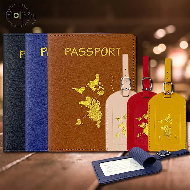 2/set Custodia protettiva per passaporto Etichetta per bagagli Modello mondiale Porta passaporto da viaggio Portafoglio Custodia per carte in PU Borse portaoggetti unisex