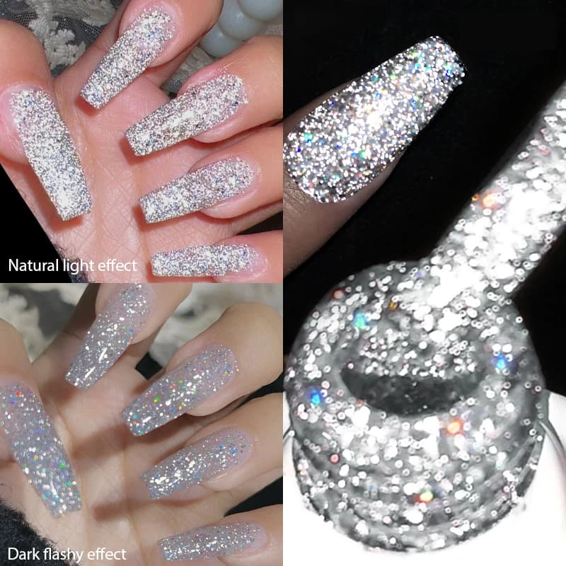 BORN PRETTY Smalto Gel Riflettente Argento 10ml, Glitter Scintillante, Smalto Semipermanente per Nail Art, Gel Polish Soak Off per Manicure