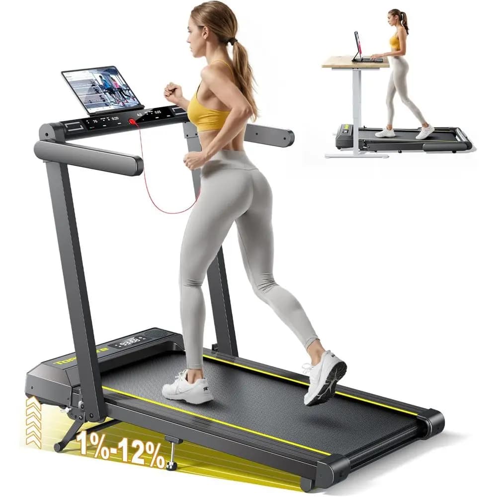 Portable Folding Treadmill with 12% Incline, 4-in-1 Under Desk Walking Pad, Bluetooth Speaker, 0.6-10MPH Speed