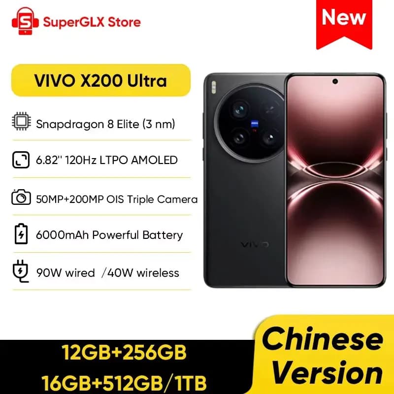 2025 Vivo X200 Ultra Versione cinese Snapdragon 8 Elite 6.82 '' 120Hz Display AMOLED 50MP OIS Fotocamera 6000mAh 90W SuperCharge NFC