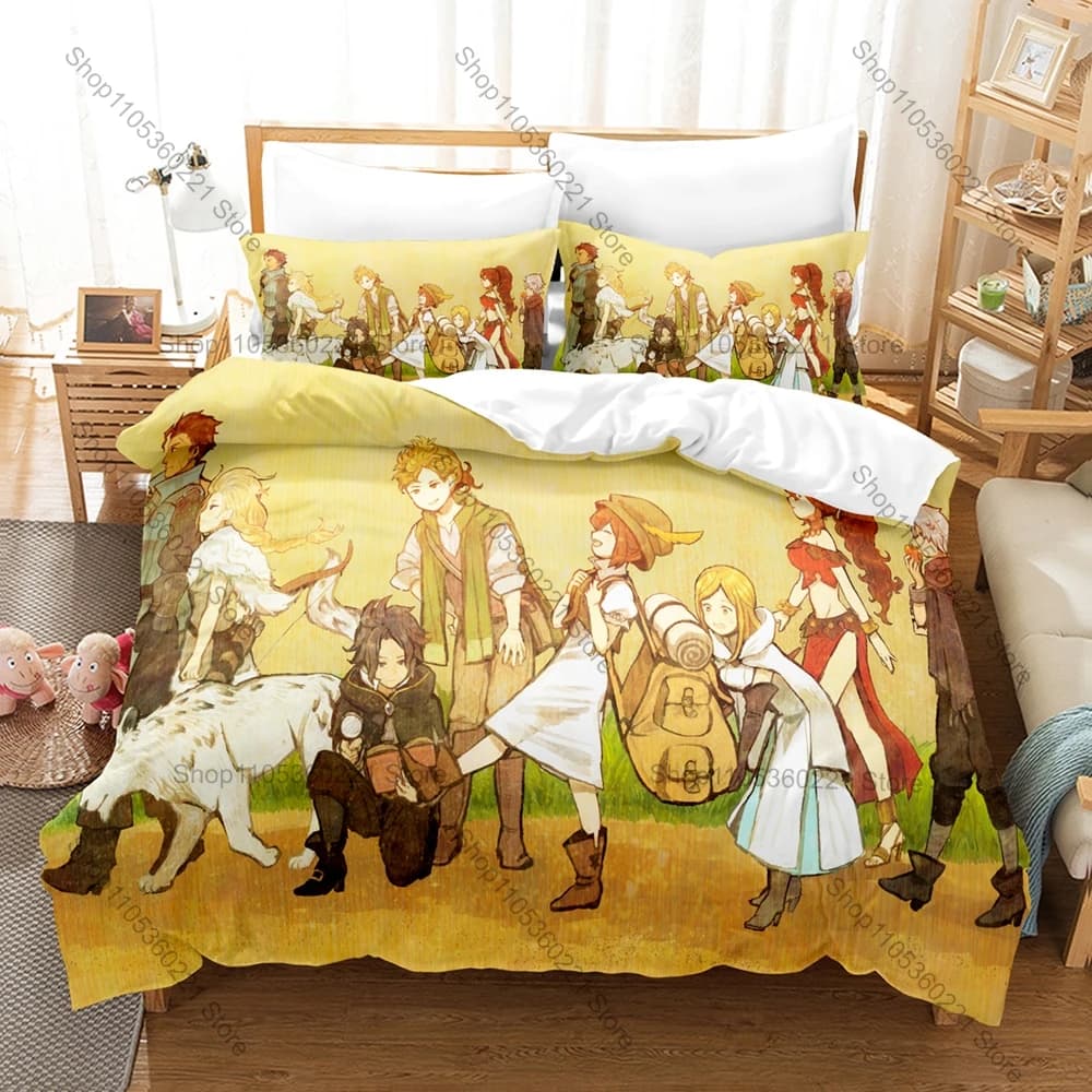 Anime Game Octopath Traveler Bedding Set, Duvet Cover + 2 Pillowcases Vivid 8 Characters Pattern for Home & Dorm Daily Use