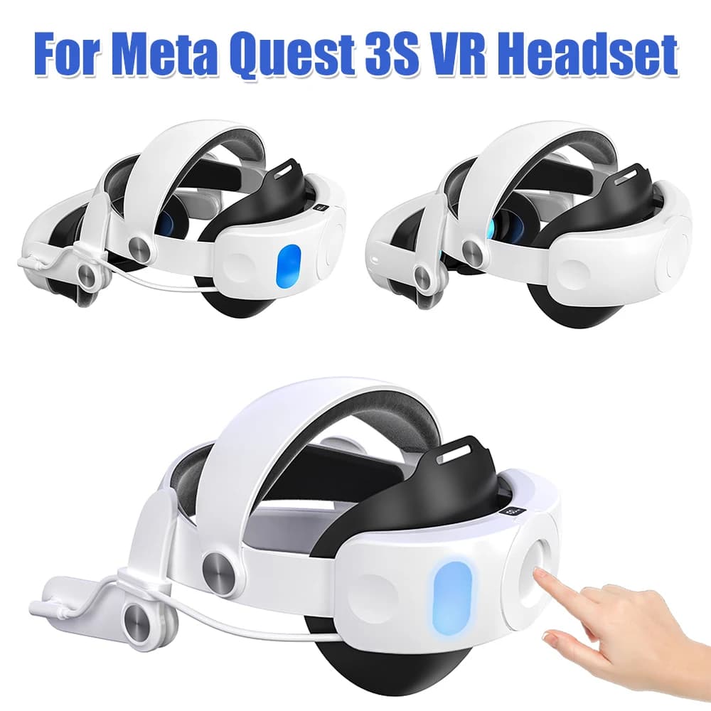 Headband for Meta Quest 3S with 10000 mAh rechargeable battery, adjustable fit, convenient VR headset accessory for games