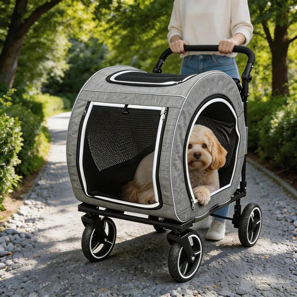 Passeggino per animali domestici con maniglia regolabile per cani e gatti fino a 22 kg con rotazione a 360° ° Ruote girevoli e supporto rimovibile, adatti per piccoli oggetti