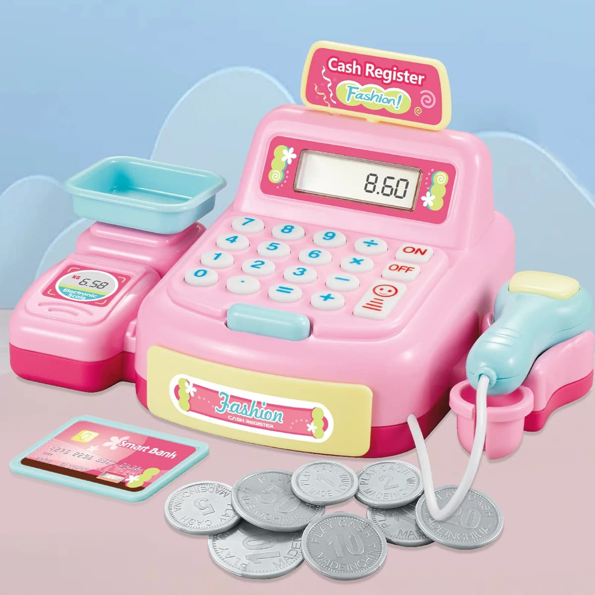 Registratore di cassa giocattolo per calcolatrice da supermercato, registratore di cassa educativo con suono e luce, scanner di finzione, regalo per bambini