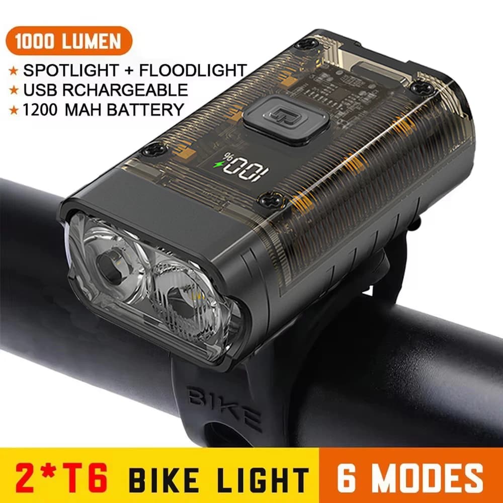 Luce per bicicletta T6 LED anteriore USB ricaricabile MTB lampada per bicicletta da montagna 1000LM faro per bici torcia ciclismo coda scooter