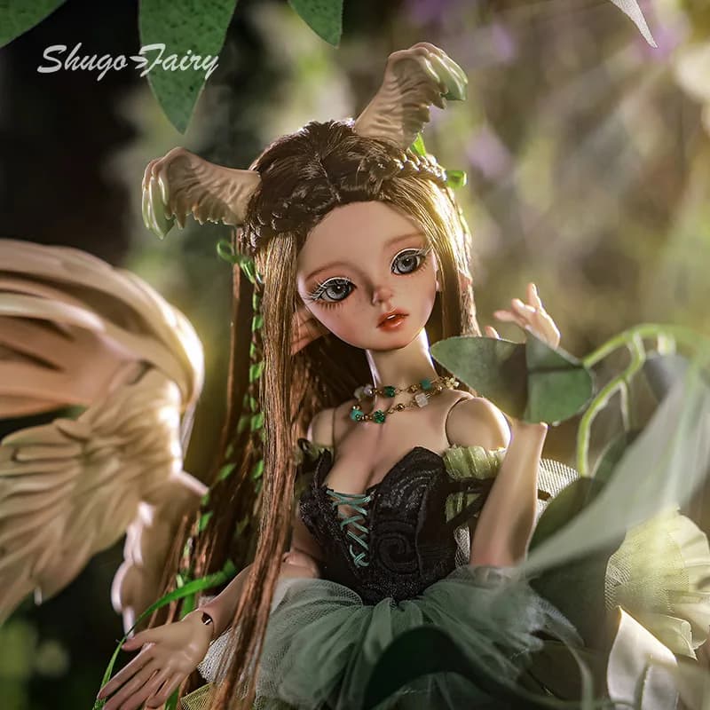 ShugaFairy 1/4 Bambole BJD Pegasus Beatrice Rose con Ali di Uccello, Orecchie Appuntite, Stile Foresta Primaverile, Gonna Vaporosa, Bambola Articolata