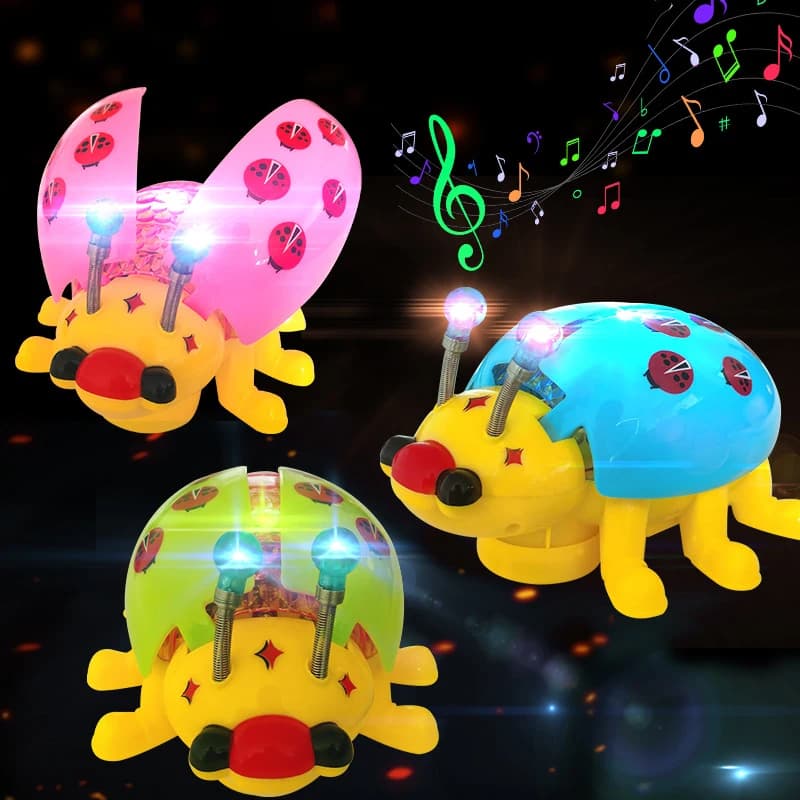 Corda da tiro elettrica cartone animato carino strisciante sette stelle giocattolo coccinella divertimento creativo emissione di luce con musica bambola elettrica regali per bambini