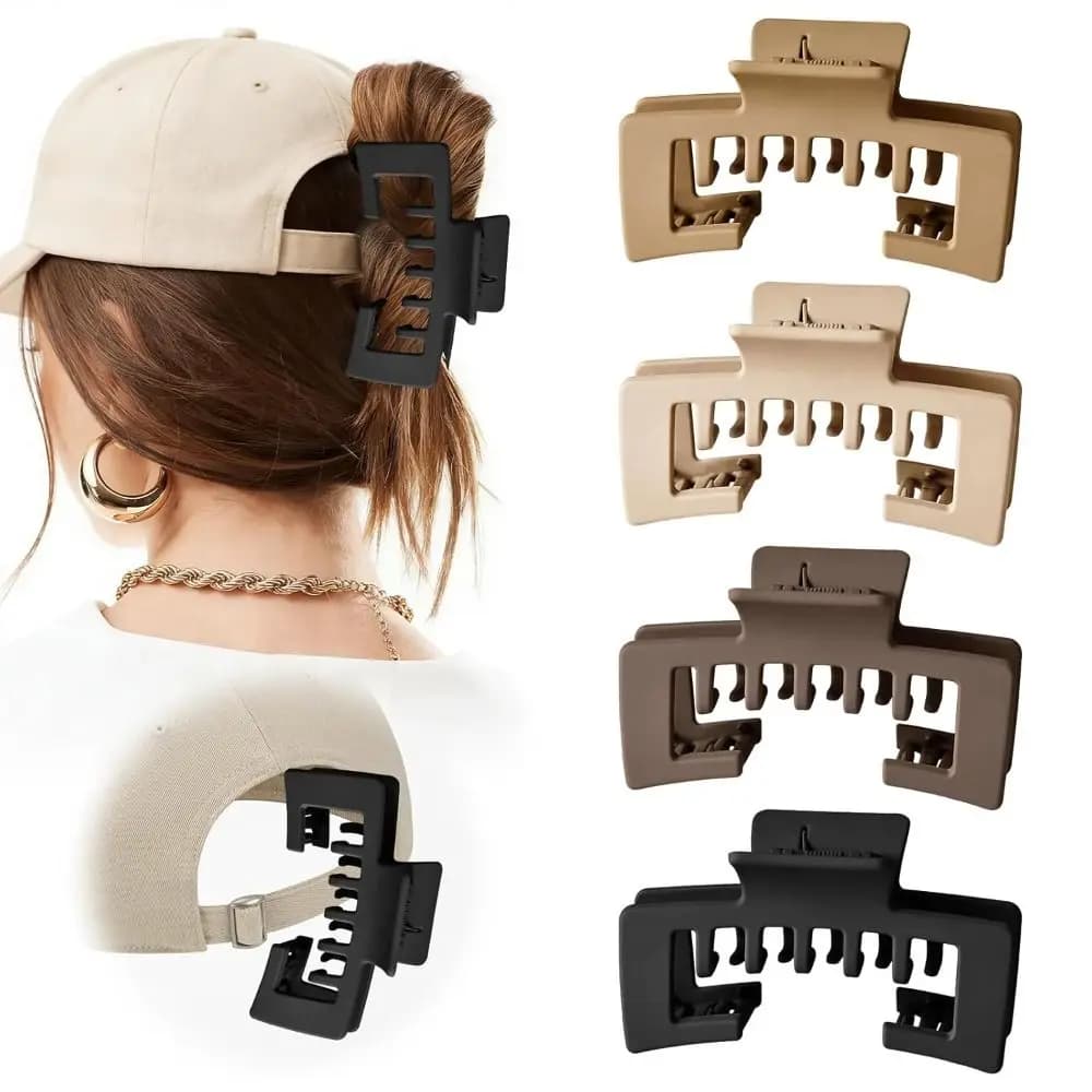 New Large Size Hat Claw Clips Strong Hold Non-Slip Design Cap Clips Matte Finish Square Design Hat Hair Clips Thick Hair