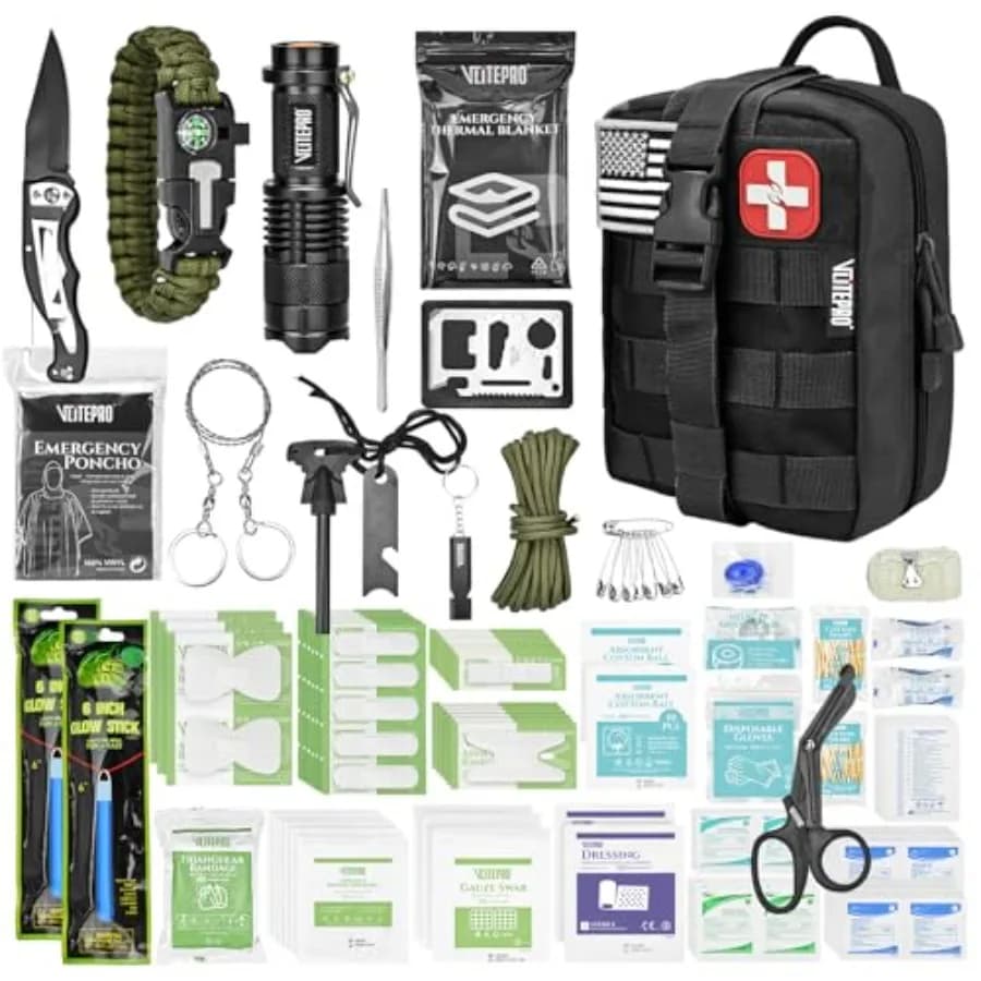 Kit di Pronto Soccorso e Sopravvivenza da 242 Pezzi, Borsa Molle IFAK in Nylon 1000D con Scomparti Codificati a Colori, Kit Medico per Campeggio, Barca, Caccia