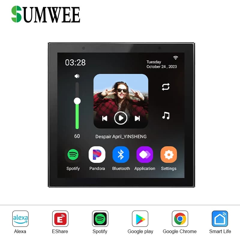 Sistema Audio Intelligente per Casa, Pannello di Controllo Tuya, Amplificatori da Parete WiFi Bluetooth, Schermo Touch da 4 Pollici, Lettore Musicale Android 11