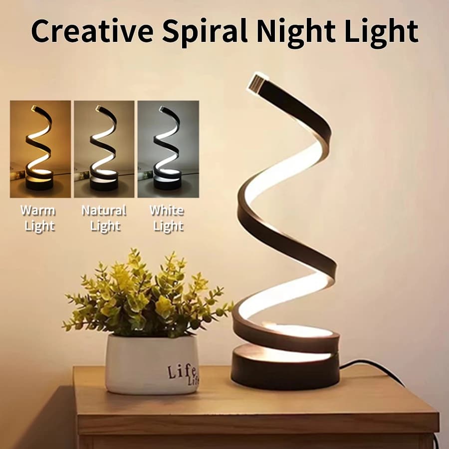 Spina USB Luce notturna a LED a spirale creativa dimmerabile 3 colori regolabili per soggiorno, scrivania, tavolo, camera da letto, comodino