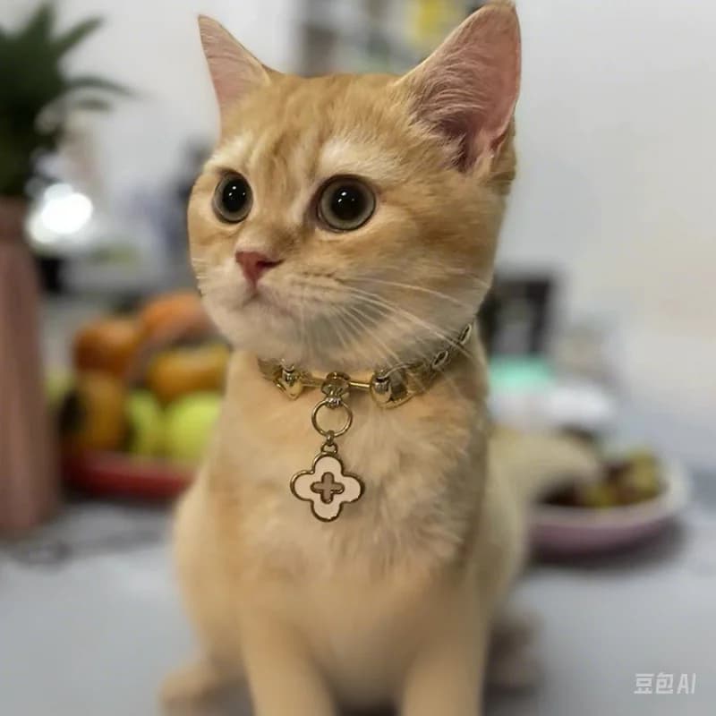 Collare per Cani e Gatti Personalizzato con Ciondolo a Quadrifoglio in Vera Pelle, Accessori Dorati, Taglie S/M/L per Cani Chihuahua