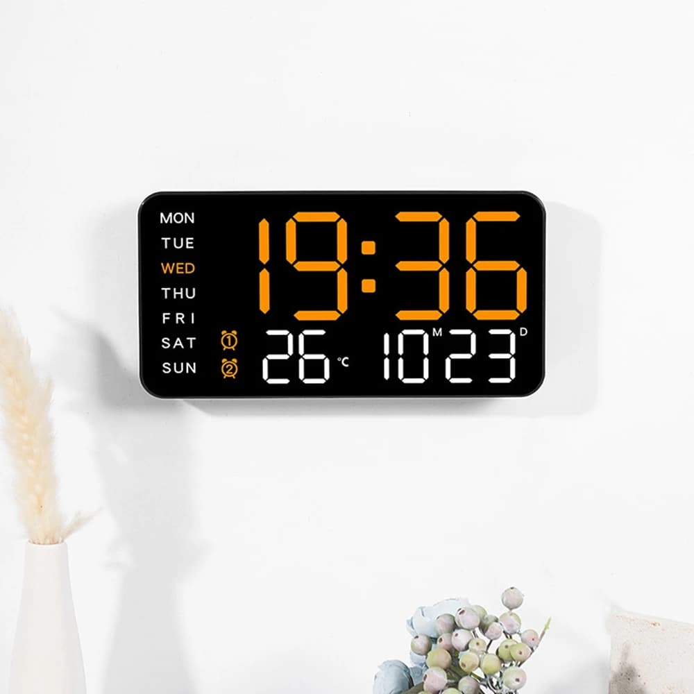 Digital LED Wall Clock Temperature Date Week Display Table Mesh Voice Control Electronic Watch Brightness Adjustment