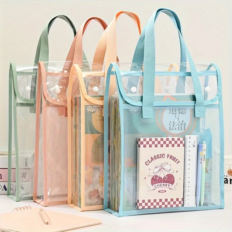 Cartella portadocumenti portatile impermeabile trasparente portatile di grande capacità da 1 pezzo, borsa portaoggetti retrattile per file, file autoadesivo in PVC st