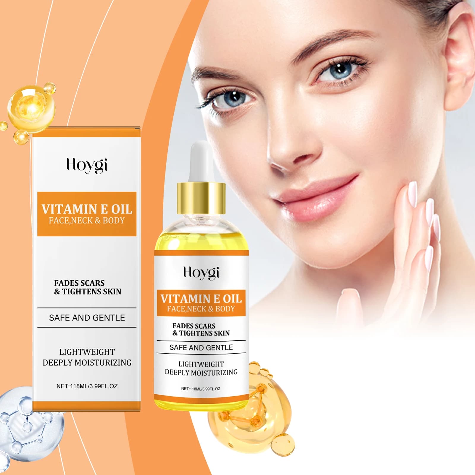 Olio essenziale di vitamina E Cura della pelle Acido ialuronico Idratante Schiarente Olio per massaggio liscio per la cura della pelle del corpo viso