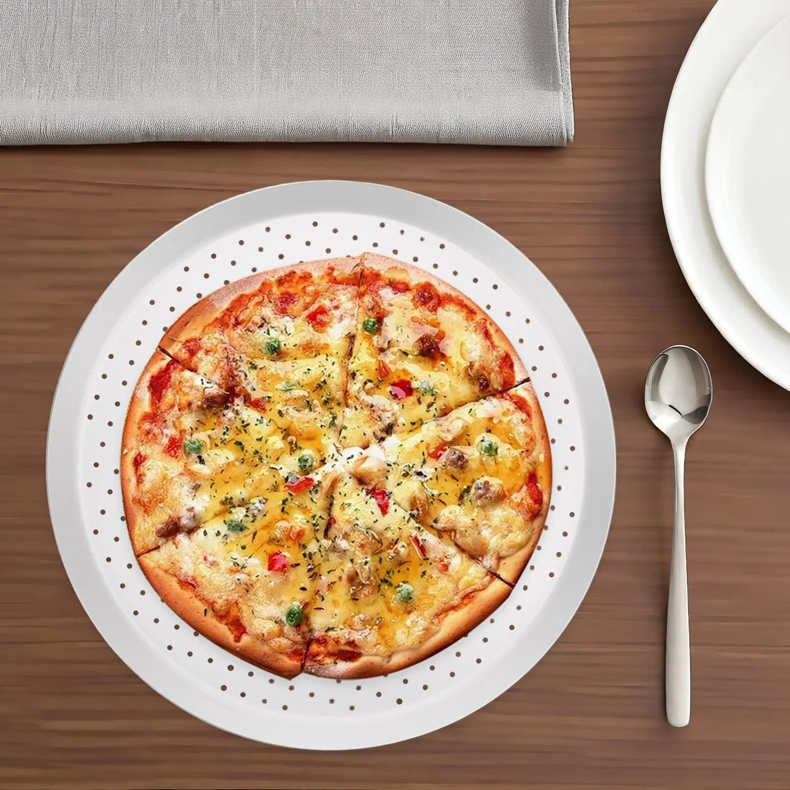 Round Aluminum Alloy Pizza Pan Nonstick Perforated Baking Tray Oven Grill Crisp Pizza Cooking Tool Efficient Heat Distribution
