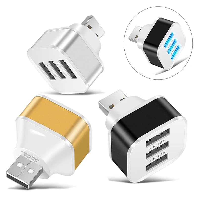 New USB extender for Auto 2.0 with 3 Doors, Extended USB Splitter with Luminous indicator, Plug and Play 3 in 1 for Smartphone and Hub