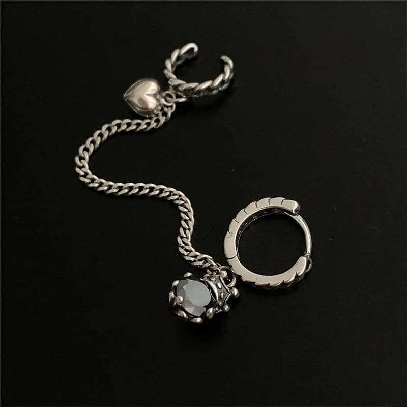 S925 Argento Ago Moda Unico Zircone Corona Cuore Orecchini a clip per l'orecchio Catena per l'orecchio delle donne High-End 2022 Nuovo stile
