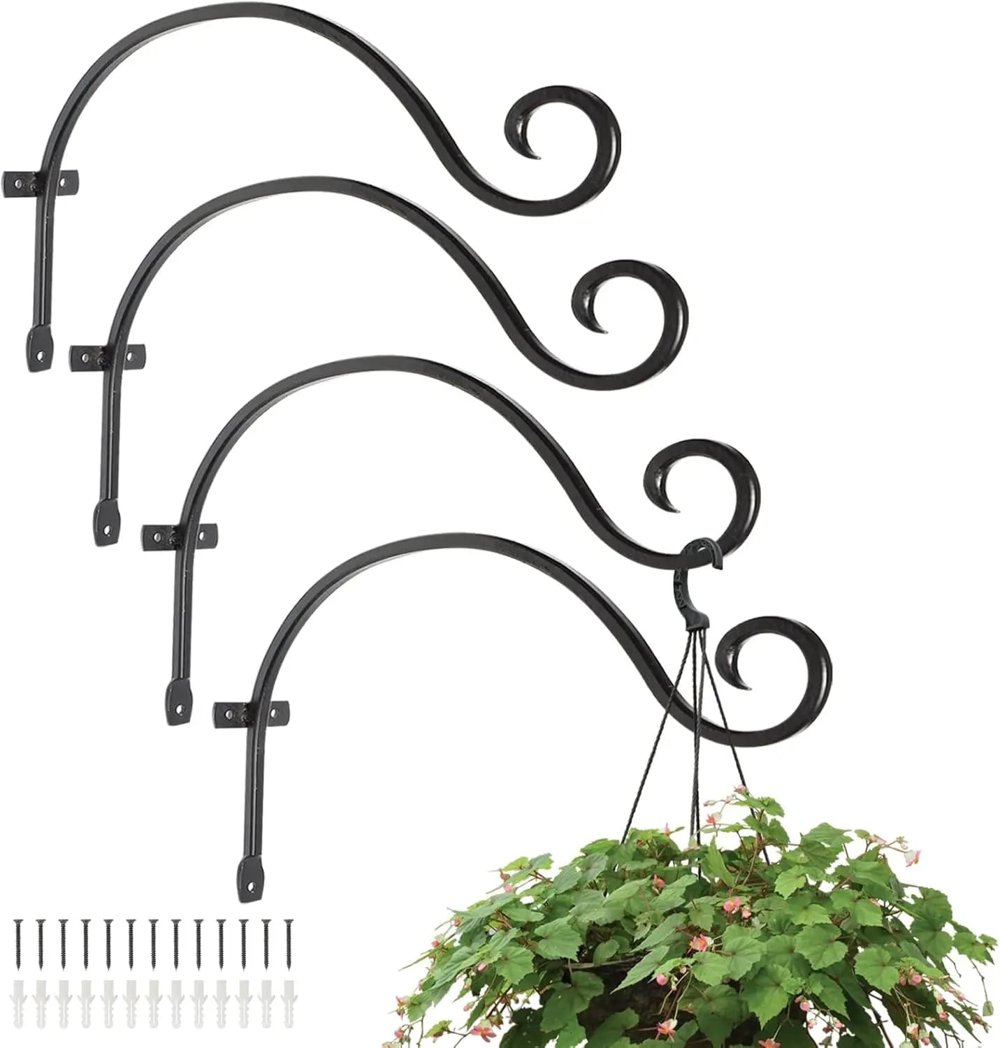Confezione da 4 staffe in metallo per appendere piante, gancio da parete da 12,2 pollici per decorazioni da esterno, lanterne, campanelli a vento, mangiatoie per uccelli