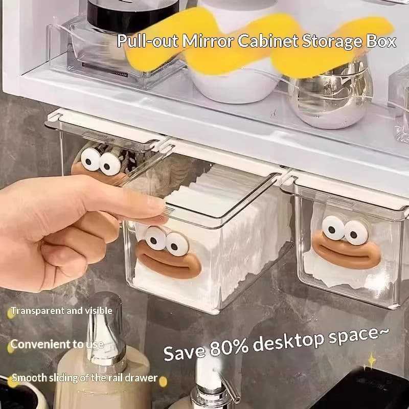 Transparent Bathroom Cotton Stick Makeup Cotton Bathroom Pull-Out Storage Drawer Style Storage Box Under The Mirror Cabinet