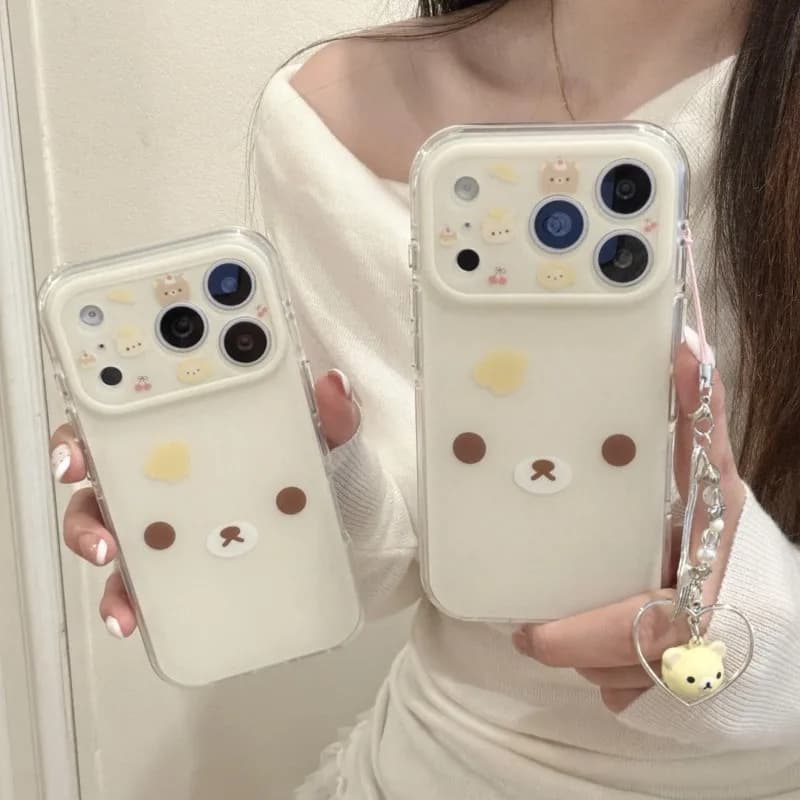 Custodia per cellulare iPhone 17 Pro Max con orsetto Rilakkuma cartone animato, simpatico orso bianco e marrone, compatibile anche con iPhone 15 e 16 Pro Max