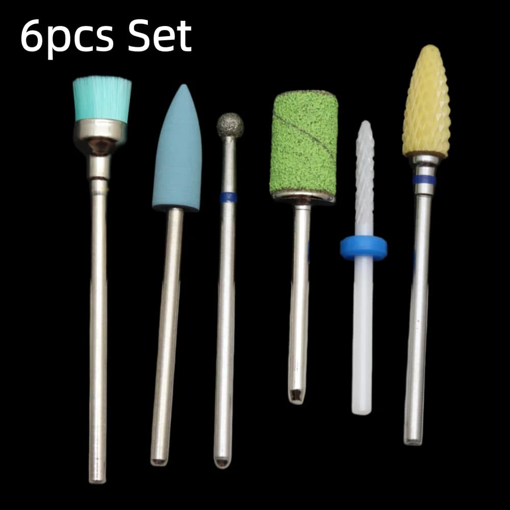 Set di 6 Punte Diamantate in Ceramica per Fresa Unghie, per Preparazione e Pulizia Cuticole, Attacco da 2,35mm, Strumento per Manicure
