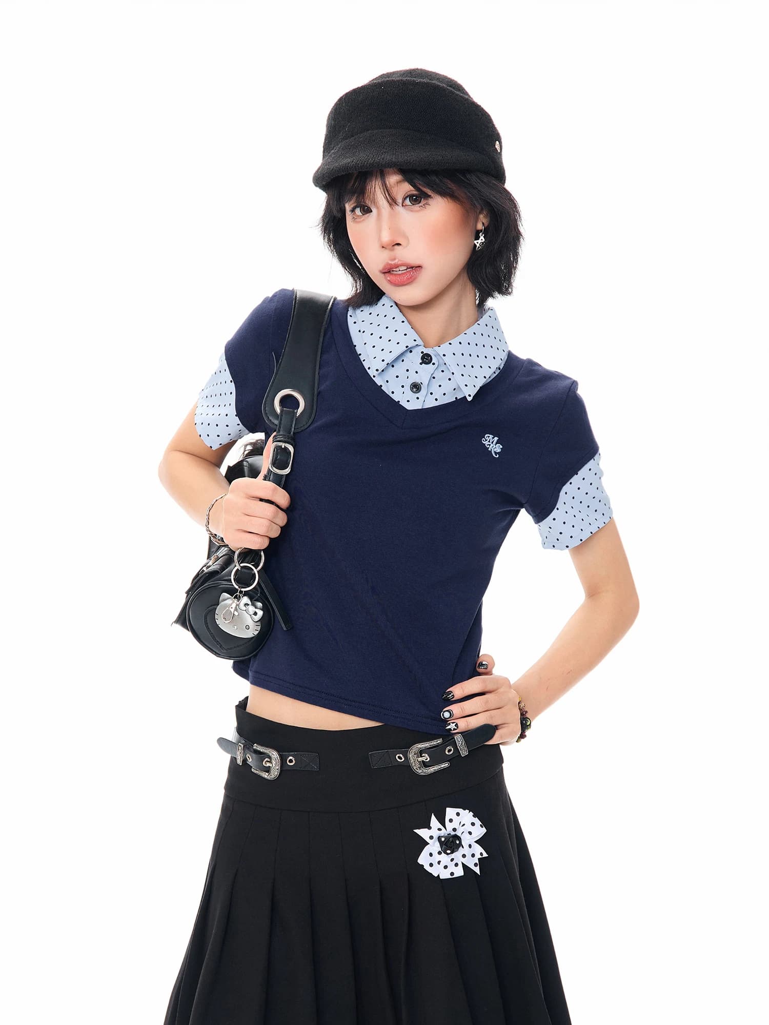 Maglietta estiva slim fit a pois a maniche corte, t-shirt da donna in stile casual, top casual stampato in misto cotone traspirante